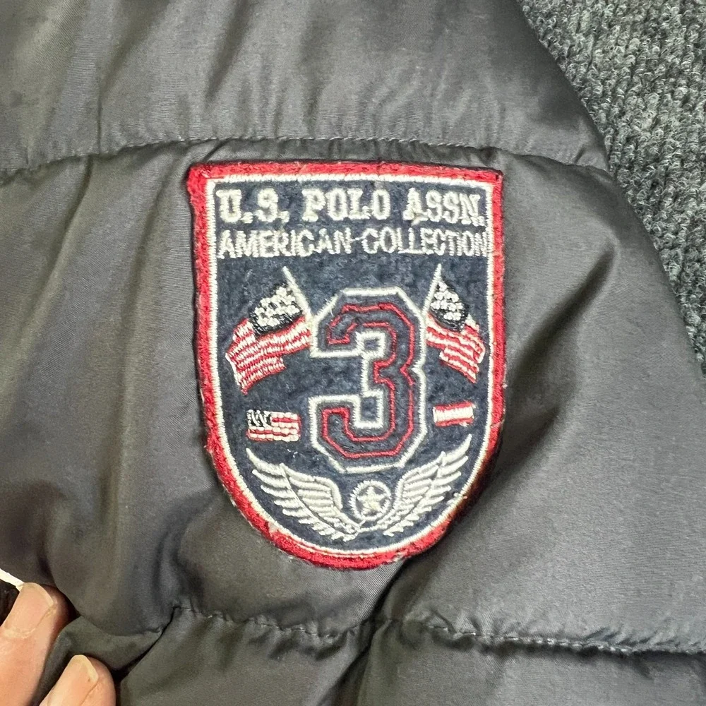 US Polo Assn Puffer Jacket Boys M 10\12 Red Black Hooded Fleece‎ Lined Pony Logo